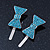 Pair Of Light Blue Pave Set Swarovski Crystal 'Bow' Magnetic Hair Slides In Rhodium Plating - 40mm Length - view 3