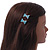 Pair Of Light Blue Pave Set Swarovski Crystal 'Bow' Magnetic Hair Slides In Rhodium Plating - 40mm Length - view 2
