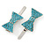 Pair Of Light Blue Pave Set Swarovski Crystal 'Bow' Magnetic Hair Slides In Rhodium Plating - 40mm Length - view 10