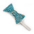 Pair Of Light Blue Pave Set Swarovski Crystal 'Bow' Magnetic Hair Slides In Rhodium Plating - 40mm Length - view 4