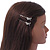 Pair Of Clear Crystal, Simulated Pearl Bow Hair Slides In Rhodium Plating - 55mm Length - view 4
