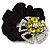 Large Layered Rhodium Plated Swarovski Crystal 'Flower' Pony Tail Black Hair Scrunchie - Olive Green/ Clear/ AB - view 3