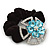 Large Layered Rhodium Plated Swarovski Crystal 'Flower' Pony Tail Black Hair Scrunchie - Light Blue/ Clear/ AB - view 3