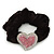 Rhodium Plated Swarovski Crystal Classic 'Heart' Pony Tail Black Hair Scrunchie - Clear/ Pink