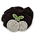 Rhodium Plated Swarovski Crystal 'Double Cherry' Pony Tail Black Hair Scrunchie - Clear/ Grass Green