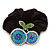 Rhodium Plated Swarovski Crystal 'Double Cherry' Pony Tail Black Hair Scrunchie - AB/ Blue