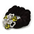 Large Layered Rhodium Plated Crystal Flower Pony Tail Black Hair Scrunchie - Olive Green/ Clear/ AB - view 3