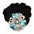 Large Layered Rhodium Plated Crystal Flower Pony Tail Black Hair Scrunchie - Light Blue/ Clear/ AB