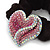 Rhodium Plated Swarovski Crystal Crinkle'Heart' Pony Tail Black Hair Scrunchie - AB/ Pink - view 3