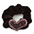 Rhodium Plated Swarovski Crystal 'Asymmetrical Heart' Pony Tail Black Hair Scrunchie - Amethyst/ Deep Purple