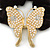 Large Gold Plated Simulated Pearl 'Butterfly' Pony Tail Black Hair Scrunchie - White/ Clear - view 2