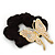 Large Gold Plated Simulated Pearl 'Butterfly' Pony Tail Black Hair Scrunchie - White/ Clear - view 3