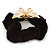 Large Gold Plated Simulated Pearl 'Butterfly' Pony Tail Black Hair Scrunchie - White/ Clear - view 4