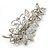 Bridal Wedding Prom Silver Tone Filigree Diamante 'Flower & Leaves' Barrette Hair Clip Grip - 90mm Across - view 11