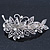 Bridal Wedding Prom Silver Tone Filigree Diamante 'Flower & Leaves' Barrette Hair Clip Grip - 90mm Across - view 13