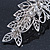 Bridal Wedding Prom Silver Tone Filigree Diamante 'Flower & Leaves' Barrette Hair Clip Grip - 90mm Across - view 8