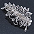 Bridal Wedding Prom Silver Tone Filigree Diamante 'Flower & Leaves' Barrette Hair Clip Grip - 90mm Across - view 5