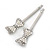 2 Bridal/ Prom Simulated Pearl Crystal 'Bow' Hair Grips/ Slides In Rhodium Plating - 50mm Across - view 8