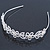 Bridal/ Wedding/ Prom Rhodium Plated Faux Pearl, Crystal Flowers & Leaves Tiara Headband - view 8
