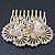 Bridal/ Wedding/ Prom/ Party Gold Plated Clear Swarovski Sculptured Double Flower Crystal Hair Comb - 65mm
