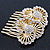 Bridal/ Wedding/ Prom/ Party Gold Plated Clear Swarovski Sculptured Double Flower Crystal Hair Comb - 65mm - view 3