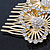 Bridal/ Wedding/ Prom/ Party Gold Plated Clear Swarovski Sculptured Double Flower Crystal Hair Comb - 65mm - view 4