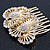 Bridal/ Wedding/ Prom/ Party Gold Plated Clear Swarovski Sculptured Double Flower Crystal Hair Comb - 65mm - view 5