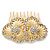 Bridal/ Wedding/ Prom/ Party Gold Plated Clear Swarovski Sculptured Double Flower Crystal Hair Comb - 65mm - view 2