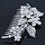 Statement Bridal/ Wedding/ Prom/ Party Rhodium Plated Clear Swarovski Sculptured Floral Crystal Side Hair Comb - 12cm Width - view 5