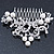 Bridal/ Wedding/ Prom/ Party Rhodium Plated Clear Crystal, White Simulated Glass Pearl Asymmetrical Hair Comb - 95mm - view 4