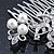 Bridal/ Wedding/ Prom/ Party Rhodium Plated Clear Crystal, White Simulated Glass Pearl Asymmetrical Hair Comb - 95mm - view 7