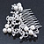 Bridal/ Wedding/ Prom/ Party Rhodium Plated Clear Crystal, White Simulated Glass Pearl Asymmetrical Hair Comb - 95mm - view 9