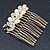 Bridal/ Wedding/ Prom/ Party Gold Plated Clear Crystal, Simulated Pearl 'Peacock' Hair Comb - 50mm - view 2