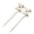 2 Bridal/ Prom Simulated Pearl, Crystal 'Bow' Hair Grips/ Slides In Rhodium Plating - 55mm Across - view 2