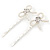 2 Bridal/ Prom Crystal, Simulated Pearl 'Bow' Hair Grips/ Slides In Rhodium Plating - 60mm Across - view 2