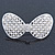 Bridal Wedding Prom Silver Tone Simulated Pearl Diamante 'Classic Bow' Barrette Hair Clip Grip - 65mm Across