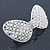 Bridal Wedding Prom Silver Tone Simulated Pearl Diamante 'Classic Bow' Barrette Hair Clip Grip - 65mm Across - view 2