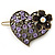 Vintage Inspired Lavender, Deep Purple and AB Crystal 'Heart' Hair Slide In Antique Gold Metal - 35mm Across