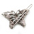 Vintage Inspired AB Crystal 'Butterfly' Hair Slide In Antique Silver Metal - 45mm Across - view 3