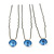 3pcs Bridal/ Wedding/ Prom/ Party Light Blue Crystal Hair Pins In Silver Tone - 70mm L