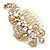 Vintage Inspired Bridal/ Wedding/ Prom/ Party Gold Tone Clear Crystal, Simulated Pearl 'Feather' Side Hair Comb - 100mm - view 9