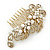 Vintage Inspired Bridal/ Wedding/ Prom/ Party Gold Tone Clear Crystal, Simulated Pearl 'Feather' Side Hair Comb - 100mm - view 3