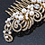 Vintage Inspired Bridal/ Wedding/ Prom/ Party Gold Tone Clear Crystal, Simulated Pearl 'Feather' Side Hair Comb - 100mm - view 6