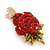 Red/ Green Austrian Crystal Rose Hair Beak Clip/ Concord Clip In Gold Plating - 45mm L - view 3