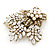 Vintage Inspired Bridal/ Wedding/ Prom/ Party Gold Tone CZ, Faux Peal Floral Hair Comb - 65mm - view 5