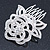 Bridal/ Wedding/ Prom/ Party Rhodium Plated Clear Austrian Crystal Sculptured Rose Hair Comb - 55mm - view 6