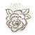 Bridal/ Wedding/ Prom/ Party Rhodium Plated Clear Austrian Crystal Sculptured Rose Hair Comb - 55mm - view 7