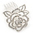 Bridal/ Wedding/ Prom/ Party Rhodium Plated Clear Austrian Crystal Sculptured Rose Hair Comb - 55mm - view 8