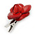 Vintage Inspired Silver Tone Red Leather Rose Hair Beak Clip/ Concord Clip - 45mm L - view 3