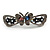 Romantic Crystal Butterfly and Flowers Barrette Hair Clip Grip In Gunmetal Finish (Dim Grey, Pink, Dark Blue) - 80mm Across - view 7